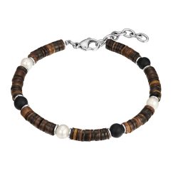 True Rebels Perlen-Armband aus Edelstahl in Silber mit Achat und Süßwasser-Zuchtperle/Muschelkernperle Armbänder & Armreife 1 ct Herren