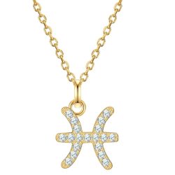 Glanzstücke München Halskette Sternzeichen Fische aus Sterling Silber in gelbgold mit Zirkonia Ketten 1 ct Damen