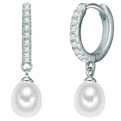 Valero Pearls Creolen aus Sterling Silber in gelbgold mit Zirkonia Süßwasser-Zuchtperle Ohrringe 1 ct Damen