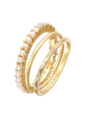 Elli Elli Ring Stapelring Perlen 3er Set 925 Silber vergoldet Ringe 1 ct Damen
