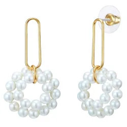 Lulu & Jane Perlen-Ohrhänger Messing Muschelkernperle in Gelbgold Ohrringe 1 ct Damen