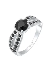 Elli - Ring Solitär Glamourös Kristall, 56mm, Schwarz