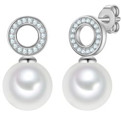 Rafaela Donata Ohrstecker aus Sterling Silber in silber mit Zirkonia Muschelkernperle Ohrringe 1 ct Damen