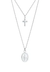 Elli Layering Kreuz Marienbild Zweireihig 925 Silber Ketten 1 ct Damen