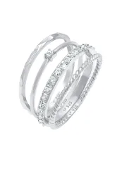 Elli - Ring Kristalle Stapelring Gedreht 4Er Set, 56mm, Silber