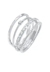 Elli - Ring Kristalle Stapelring Gedreht 4Er Set, 52mm, Silber