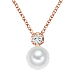 Valero Pearls Halskette aus Sterling Silber in silber mit Zirkonia Süßwasser-Zuchtperle Ketten 1 ct Damen