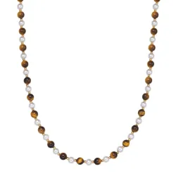 True Rebels Halskette aus Edelstahl in gelbgold mit Tigerauge Muschelkernperle Ketten 1 ct Herren