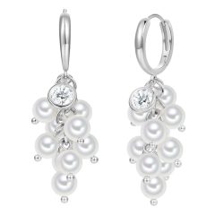Lulu & Jane Perlen-Creolen aus Messing in silber mit Zirkonia Glasperle Ohrringe 1 ct Damen