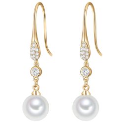 Lulu & Jane Perlen-Ohrhänger Messing Glas Muschelkernperle in Gelbgold Ohrringe 1 ct Damen