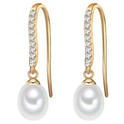 Valero Pearls, Valero Pearls Perlen-Ohrhänger aus Sterling Silber in gelbgold mit Zirkonia Süßwasser-Zuchtperle Ohrringe 1 ct Damen