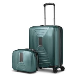 Redolz Essentials 14 Kofferset 2 tlg. Kabinentrolley mit Dehnfalte & Beautycase Reisetaschen 1 ct Grün Herren
