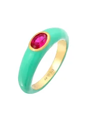 Elli - Ring Zirkonia Oval Solitär Emaille Bunt, 52mm, Türkisblau