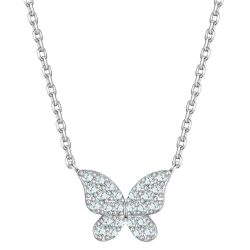 Yokoamii Halskette Schmetterling aus Messing in silber mit Zirkonia Ketten 1 ct Damen