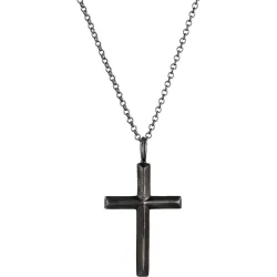 Kuzzoi - Halskette  Erbskette Kreuz Oxidiert Massiv 925 Silber, 60 cm, Schwarz