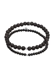 KUZZOI Lava Onyx Edelstein Perlen Set 925 Silber Armbänder & Armreife 1 ct Herren