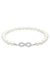 Elli - Armband Infinity Symbol Mit Muschelkernperlen Kristallen, 18cm, Weiss