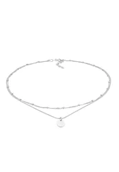 Elli - Halskette Choker Layer Kugelkette Plättchen 925 Silber, 36cm