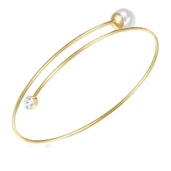 Lulu & Jane Perlen-Armband Messing Glaskristall Muschelkernperle in Gelbgold Armbänder & Armreife 1 ct Damen