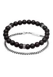 KUZZOI Herren 2er Set Onyx Stein Panzerkette 925 Silber Armbänder & Armreife 1 ct