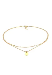 Elli - Halskette Choker Layer Kugelkette Plättchen 925 Silber, 36cm, Gold