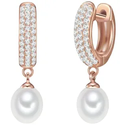 Valero Pearls Creolen aus Sterling Silber in gelbgold mit Zirkonia Süßwasser-Zuchtperle Ohrringe 1 ct Damen