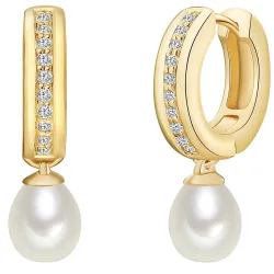 Valero Pearls Perlen-Creolen Sterling Silber Zirkonia Süßwasser-Zuchtperle in Gelbgold Ohrringe 1 ct Damen