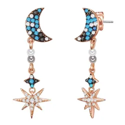 Lulu & Jane Ohrstecker Halbmond/Stern Messing verziert mit Kristallen von Swarovski® Perle (synth.) in Roségold Ohrringe 1 ct Damen