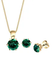 Elli - Schmuckset Kristalle Solitär Kette Ohrstecker, Gold