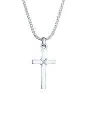 Kuzzoi - Halskette  Kreuz Flach Kordelkette 925 Silber, 55 CM