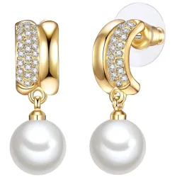 Lulu & Jane Perlen-Creolen Metall-Legierung Glas Muschelkernperle in Gelbgold Rabattaktion 1 ct Damen
