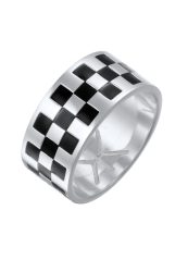 KUZZOI Bandring Schachbrettmuster Emaille 925 Sterling Silber Ringe 1 ct Herren