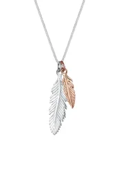 Elli - Halskette Feder Bi-Color Boho Look, 45cm, Silber