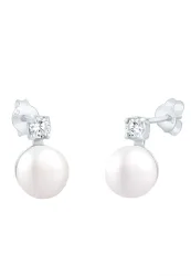 Elli - Ohrringe Basic Süßwasserzuchtperle Zirkonia, One Size, Weiss