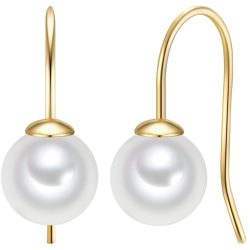 Trilani Perlen-Ohrhänger Sterling Silber Muschelkernperle in Gelbgold Ohrringe 1 ct Damen