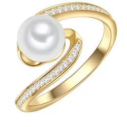 Valero Pearls Ring aus Sterling Silber in gelbgold mit Zirkonia Süßwasser-Zuchtperle Ringe 1 ct Damen