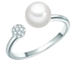 Valero Pearls Ring Sterling Silber Zirkonia Süßwasser-Zuchtperle in Silber Ringe 1 ct Damen