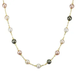 Lulu & Jane Halskette Metall-Legierung Perle (synth.) in Gelbgold Ketten 1 ct Damen