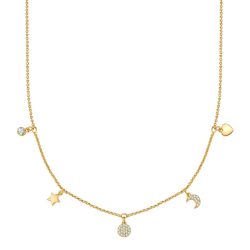 Yokoamii Halskette Stern/Kreis/Mond/Herz aus Messing in gelbgold mit Zirkonia Ketten 1 ct Damen