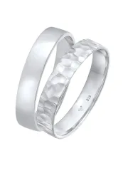Kuzzoi - Ring Set Unisex Basic Gehämmert 925 Silber, 56mm