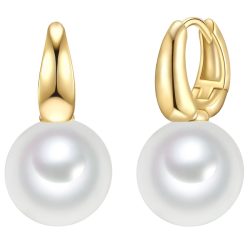 Rafaela Donata Perlen-Creolen Sterling Silber Muschelkernperle in Gelbgold Ohrringe 1 ct Damen