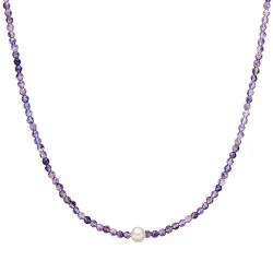 Valero Pearls Perlen-Kette Sterling Silber Amethyst Süßwasser-Zuchtperle in Silber Ketten 1 ct Damen