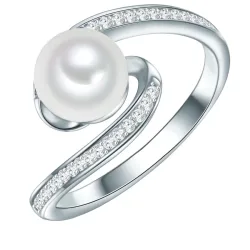 Valero Pearls Ring Sterling Silber Zirkonia Süßwasser-Zuchtperle in Silber Ringe 1 ct Damen