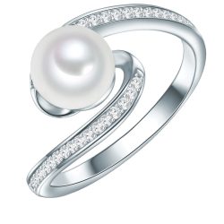 Valero Pearls Ring Sterling Silber Zirkonia Süßwasser-Zuchtperle in Silber Ringe 1 ct Damen