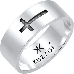 Kuzzoi - Ring  Bandring Glanz Kreuz Glaube, 64mm, Silber