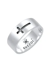 KUZZOI Herren Bandring Glanz Kreuz Oxidiert 925 Silber Ringe 1 ct