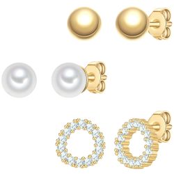 Yokoamii Ohrstecker aus Messing in gelbgold mit Zirkonia Perle (synth.) Ohrringe 1 ct Damen