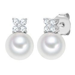 Lulu & Jane Perlen-Ohrstecker aus Messing in silber mit Zirkonia Glasperle Ohrringe 1 ct Damen