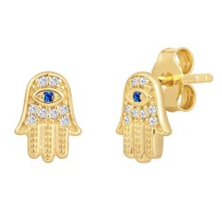 Rafaela Donata Ohrstecker Hand der Fatima aus Sterling Silber in gelbgold mit Zirkonia Ohrringe 1 ct Damen