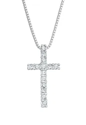 Kuzzoi - Halskette Halskette Lang Kreuz Glas Kristalle 925 Sterling Silber, 60 cm